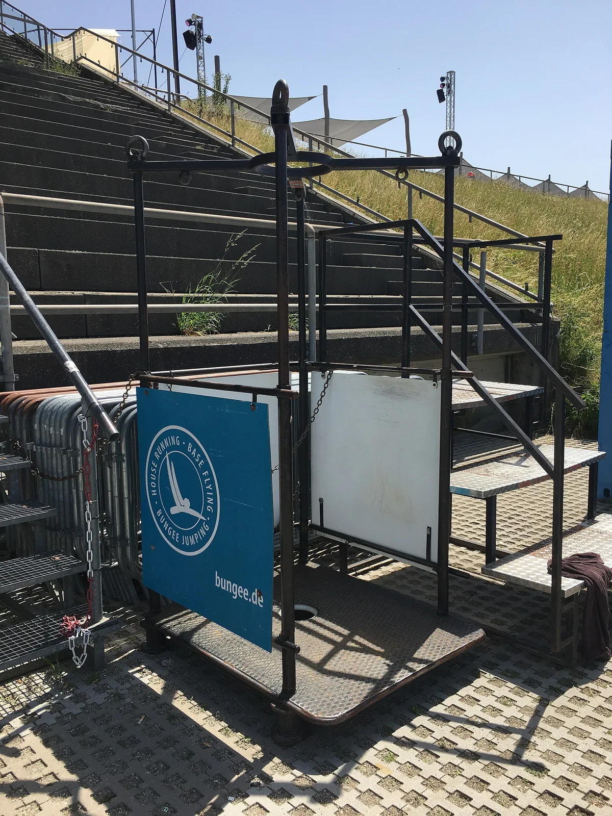 Platform for bungee jumping from a crane, stored on ground photograph