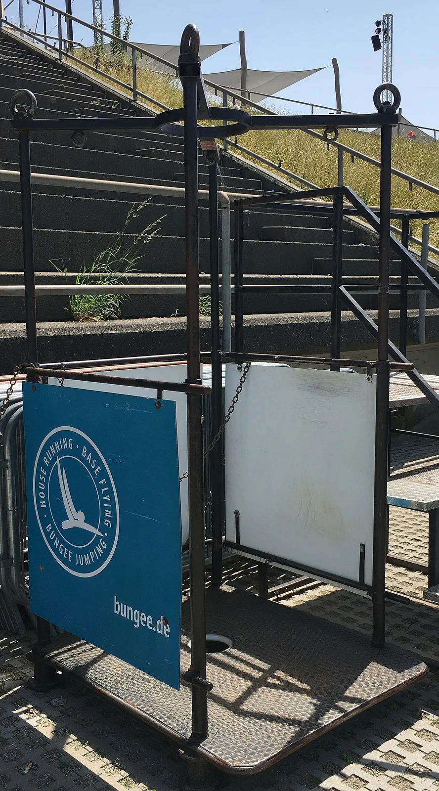 Platform for bungee jumping from a crane, stored on ground photograph