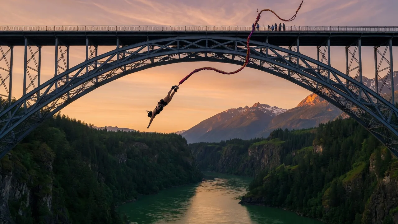 Bungee jumping platform scene
